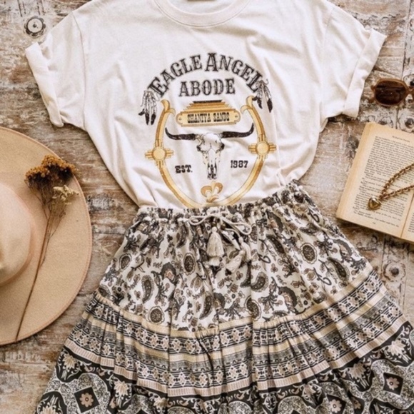Bohemian Eagle Angel Western Graphic Cream Tee - Picture 1 of 7